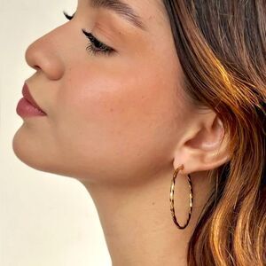 Fashion Bohemian Style 18K Gold Plated Twisted Oil‎ Drop Thin Big Hoop Earrings